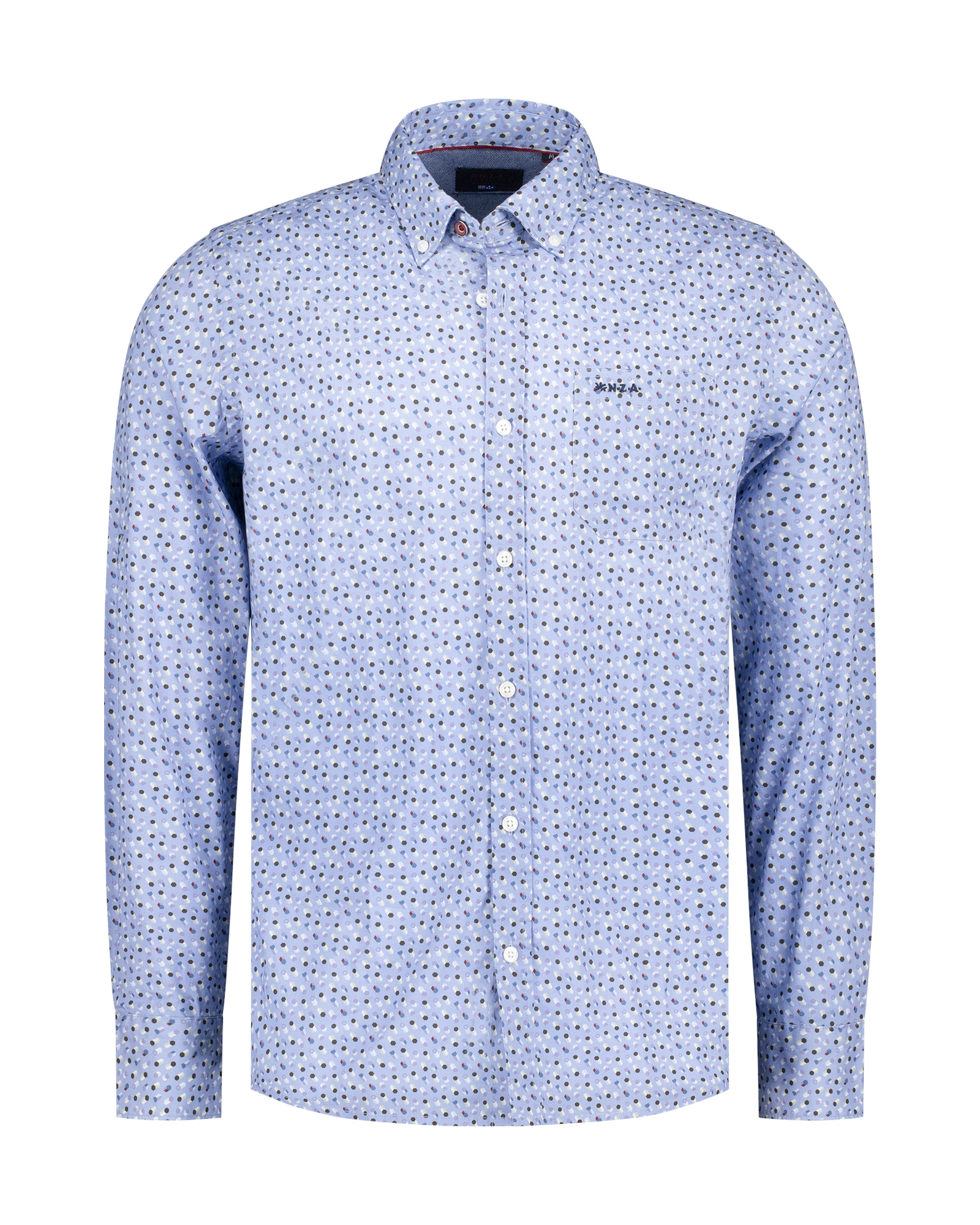 NZA New Zealand Auckland Langarmhemd 25HN544 Soft Blue mit Allover-Muster